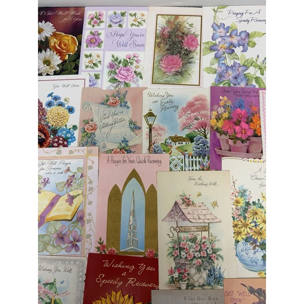 Vintage Get Well Cards Fronts ONLY Scrapbooking Crafts Decoupage Lot of 50+
